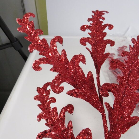 Flourishes (3) Faux Floral Picks glittered double sided) floral filler TRUE RED - Picture 5 of 5
